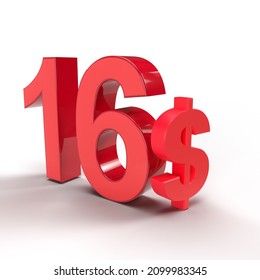 16 dollar 3d render Premium PSD, High-Resolution illustration Image JPG. 16 dollar offer symbol.