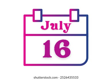 16 July calendar icon. Calendar template for the days of December. Pink neon banner for dates and business month of July 16 - Powered by Shutterstock