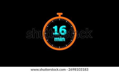 16 min clock illustration timer icon. timer 16 minutes countdown icon. motion graphic Clock 16 minute icon, blue background 4k illustration.