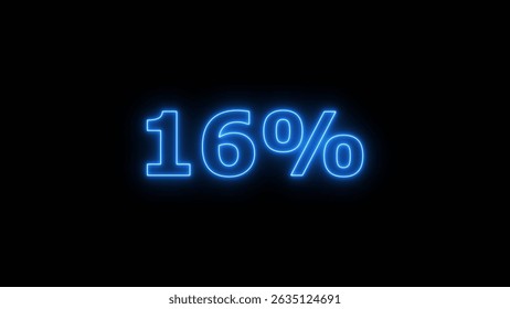 16% progress. glowing 16 percent number illustration.