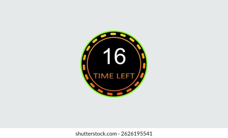 16 seconds countdown timer illustration. inside a yellow and red circle on white background emergency timer illustration, and 4k illustration.
