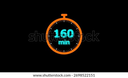 160 min clock illustration timer icon. timer 100 minutes countdown icon. motion graphic Clock 100 minute icon, blue background 4k illustration.