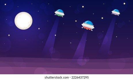 16:9 Horizontal background material _UFO with moon and starry sky