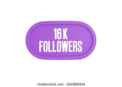 16k followers 3d sign in lavender color isolated on white background, 3d rendering.