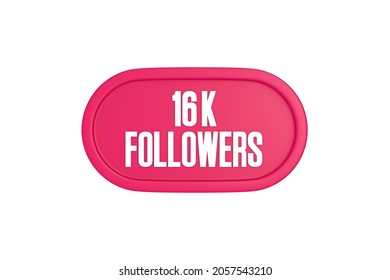 16k followers 3d sign in pink color isolated on white background, 3d rendering.
