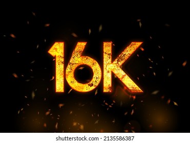 16k followers social media thanks banner. 3D Rendering with lava fire text. Thanks, followers, blogger celebrates subscribers, likes