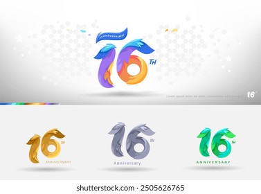 16th Anniversary design logo. Modern colorful style. cheerful number celebration with color variation - Powered by Shutterstock