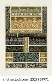16th Century pattern from our original 1888 edition from L'ornement Polychrome by Albert Racine (1825-1893). Vintage 16th Century pattern art illustration, old 16th Century pattern art print.