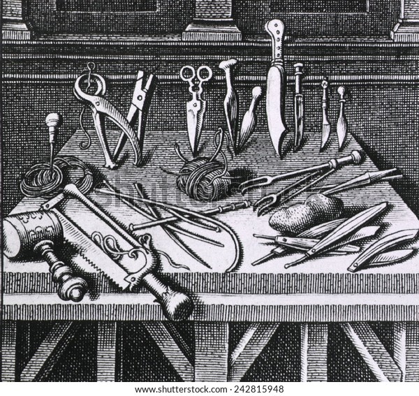 16th Century Surgical Equipment Instruments Arranged Stock Illustration ...