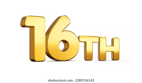 16th or Sixteenth Place Gold Number. Champion Number . 3d illustration - Powered by Shutterstock