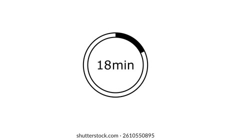18 minutes, digital countdown timer black color 4k illustration. White background 4k illustration.