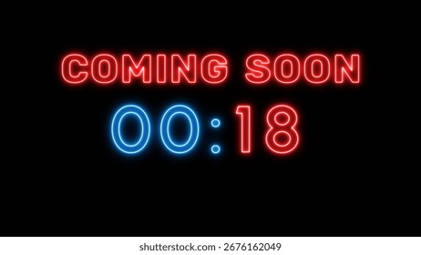 18 seconds countdown timer. Neon timer number 18 illustration.
