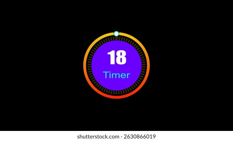 18 seconds digital clock countdown timer illustration. 3d countdown timer illustration, inside a 3d yellow and red circle on black background emergency timer countdown illustration.