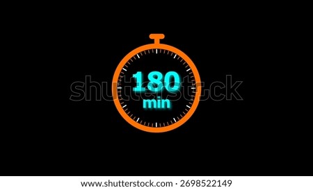180 min clock illustration timer icon. timer 100 minutes countdown icon. motion graphic Clock 100 minute icon, blue background 4k illustration.