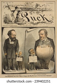 1880 Presidential Election Cartoon, Showing Candidates James A. Garfield, Chester Arthur, Samuel J. Tilden, And David Davis Standing On Their 'records', Published In PUCK, June 16, 1880