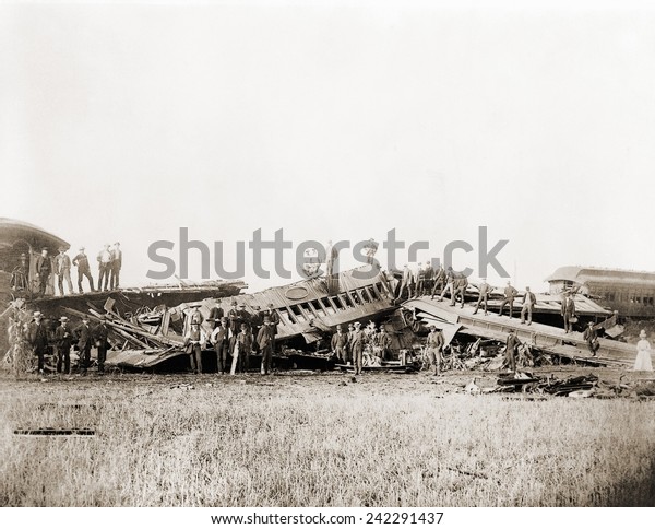 1887 Great\
Chatsworth train wreck destroyed a large passenger train of two\
steam engines pulling six wooden passenger cars, six sleeper cars,\
and three luggage cars. August 10,\
1887