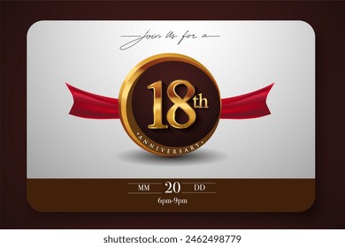 18th Anniversary Logo With Golden Ring And Red Ribbon Isolated on Elegant Background, Birthday Invitation Design And Greeting Card - Powered by Shutterstock