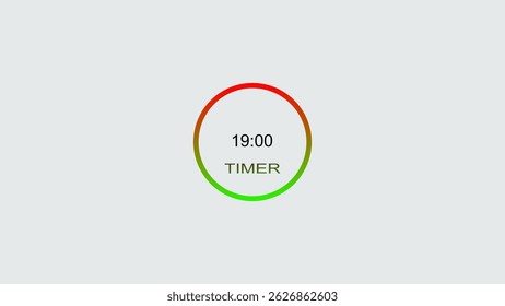19 minute timer illustration. inside a green and red circle on white background emergency timer countdown illustration, and 4k illustration.