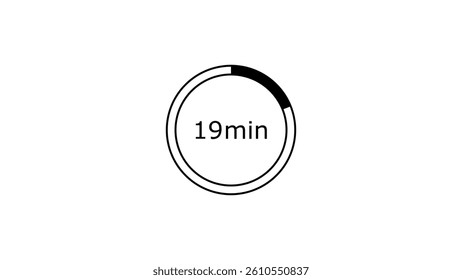 19 minutes, digital countdown timer black color 4k illustration. White background 4k illustration.