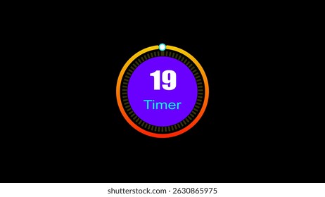 19 seconds digital clock countdown timer illustration. 3d countdown timer illustration, inside a 3d yellow and red circle on black background emergency timer countdown illustration.