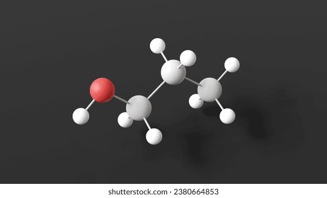 1-propanol molecule, molecular structure, propanol, ball and stick 3d model, structural chemical formula with colored atoms