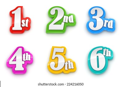 1st 2nd 3rd 4th 5th 6th numbers isolated on white background  with clipping path
