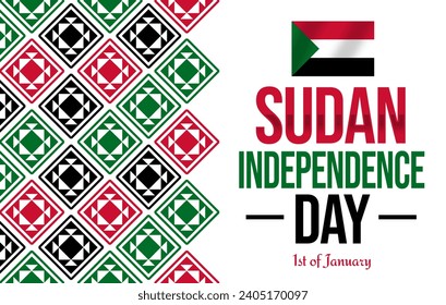 1st January is observed as Sudan Independence Day. Sudan Independence Day wallpaper with shapes and typography. - Powered by Shutterstock