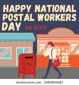 1st July the day of the Postal workers. Red mail box and a postworker  - Powered by Shutterstock