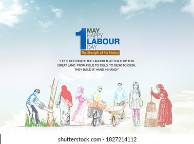 1st MAY, Happy Labour Day, Concept Of Worker, Students, Farmers And Women