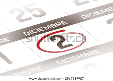 2 December calendar day vector illustration in Spanish