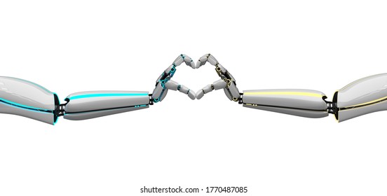 2 Robot Hands Makes A Heart. 3d Illustration.