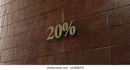 20% - Bronze plaque mounted on maple wood wall  - 3D rendered royalty free stock picture. This image can be used for an online website banner ad or a print postcard.