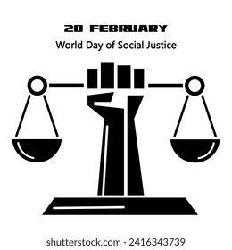 20 February World Day of Social Justice poster with abstract scales in man hand - Powered by Shutterstock