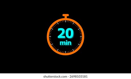 20 min clock illustration timer icon. timer 20 minutes countdown icon. motion graphic Clock 20 minute icon, blue background 4k illustration.