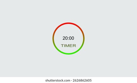 20 minute timer illustration. inside a green and red circle on white background emergency timer countdown illustration, and 4k illustration.