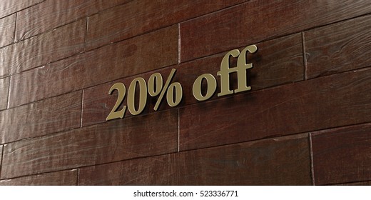 20% off - Bronze plaque mounted on maple wood wall  - 3D rendered royalty free stock picture. This image can be used for an online website banner ad or a print postcard.