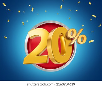 20 percent Off Discount 3d golden sale symbol with confetti. Sale banner and poster 3d illustration - Powered by Shutterstock