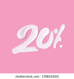 20 % Sale Cosmetic Product Banner White Cream Smear. Paint Stroke Number Twenty Percent Discount. 3d Rendering.