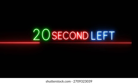 20 Second countdown timer illustration. Neon countdown number on black background. Neon counting timer number.