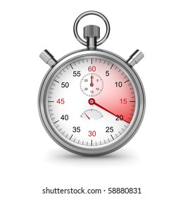 20 Seconds. Isolated Stopwatch On White. Clipping Path Included. Computer Generated Image.