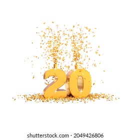 20 years golden 3d word on a white background - 3D rendering