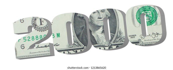 2000 3d render American dollar banknotes. Money texture. Isolated on white background