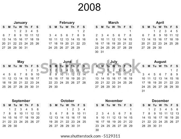 2008 Year Calendar Simple Black White Stock Illustration 5129311