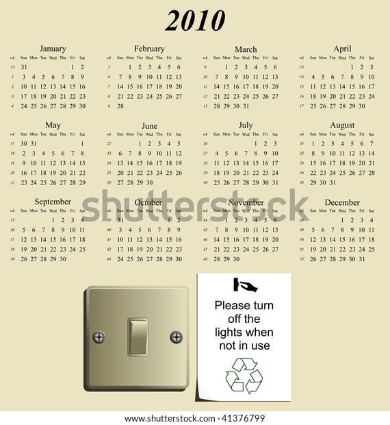 10 Calendar Green Conserve Energy Message Stock Illustration