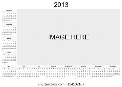 2013 calendar designed by computer using design software, with white background