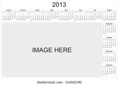 2013 calendar designed by computer using design software, with white background