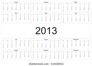 2013 calendar designed by computer using design software, with white background