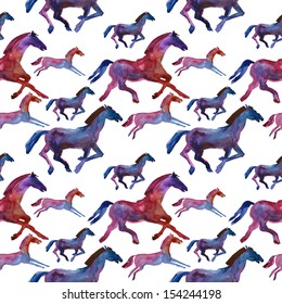 2014 Chinese Lunar New Year Of The Horse Zodiac. Watercolor Horse Silhouette. Seamless Pattern