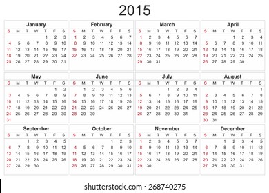 2015 calendar designed by computer using design software, with white background