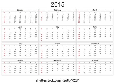 2015 calendar designed by computer using design software, with white background